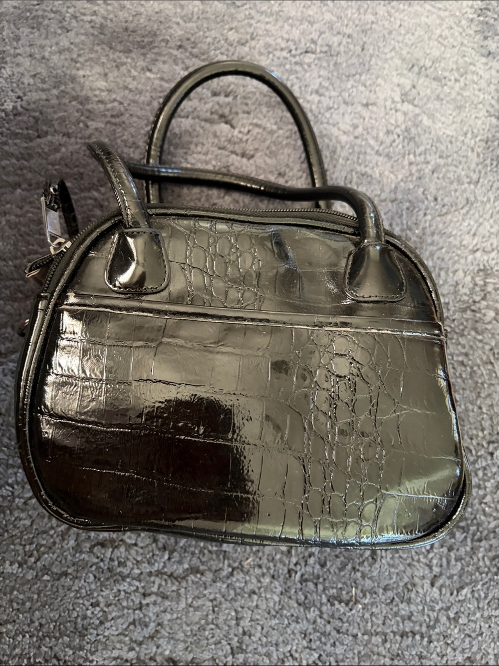 Black Croc-Embossed Patent Top-Handle Bag - Women